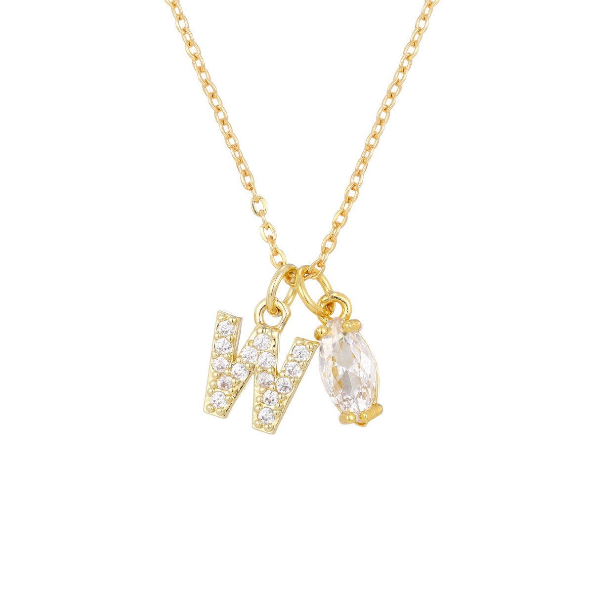 Crystal Initial & Marquise Charm Necklace