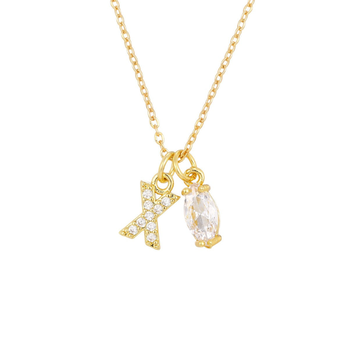 Crystal Initial & Marquise Charm Necklace