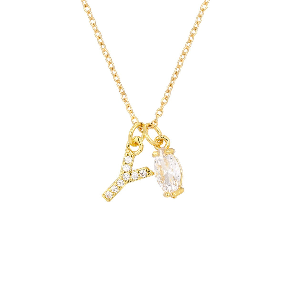 Crystal Initial & Marquise Charm Necklace