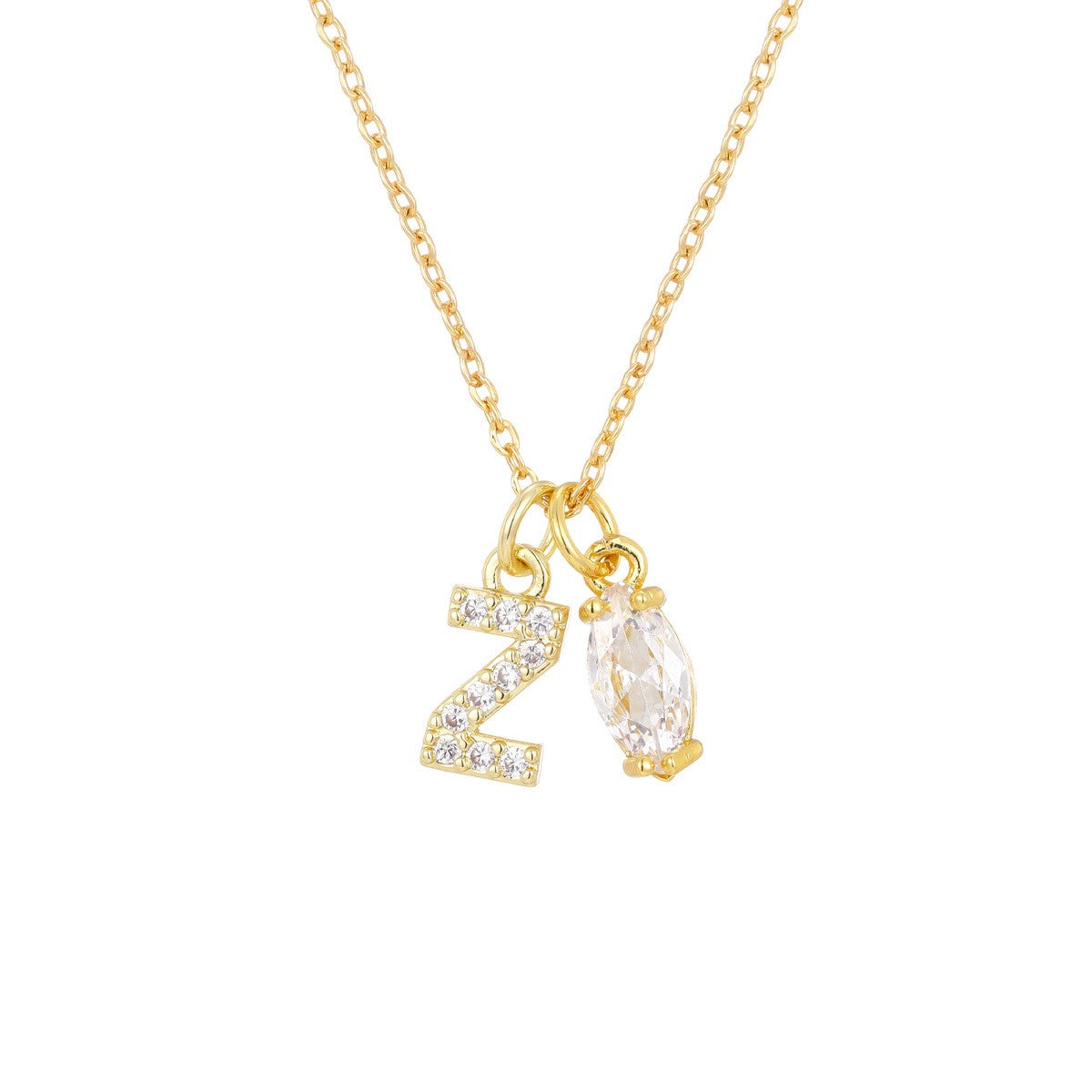 Crystal Initial & Marquise Charm Necklace