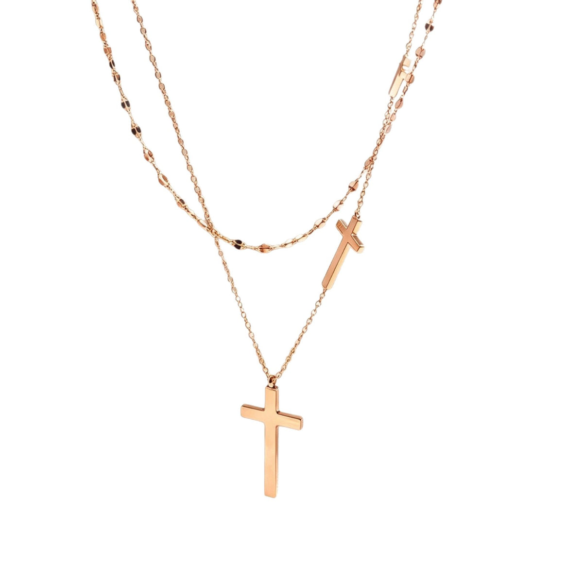 Double Layer Cross & Bead Necklace