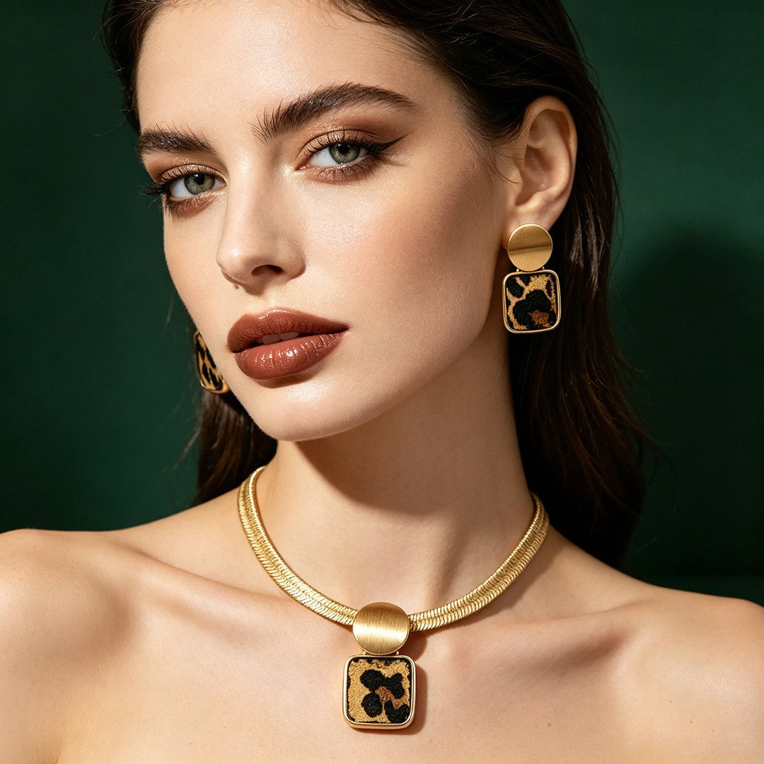 Leopard Square Snake Chain Set