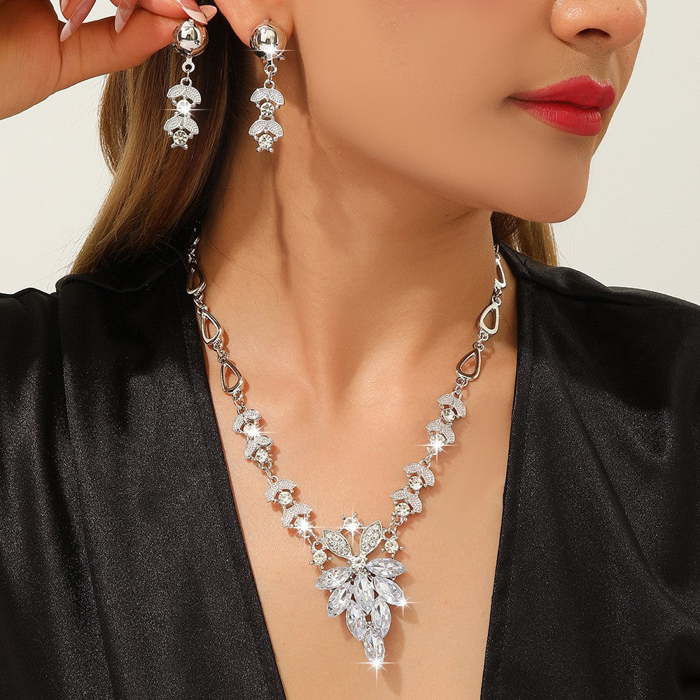 Crystal Leaf Cluster Necklace & Earring Set