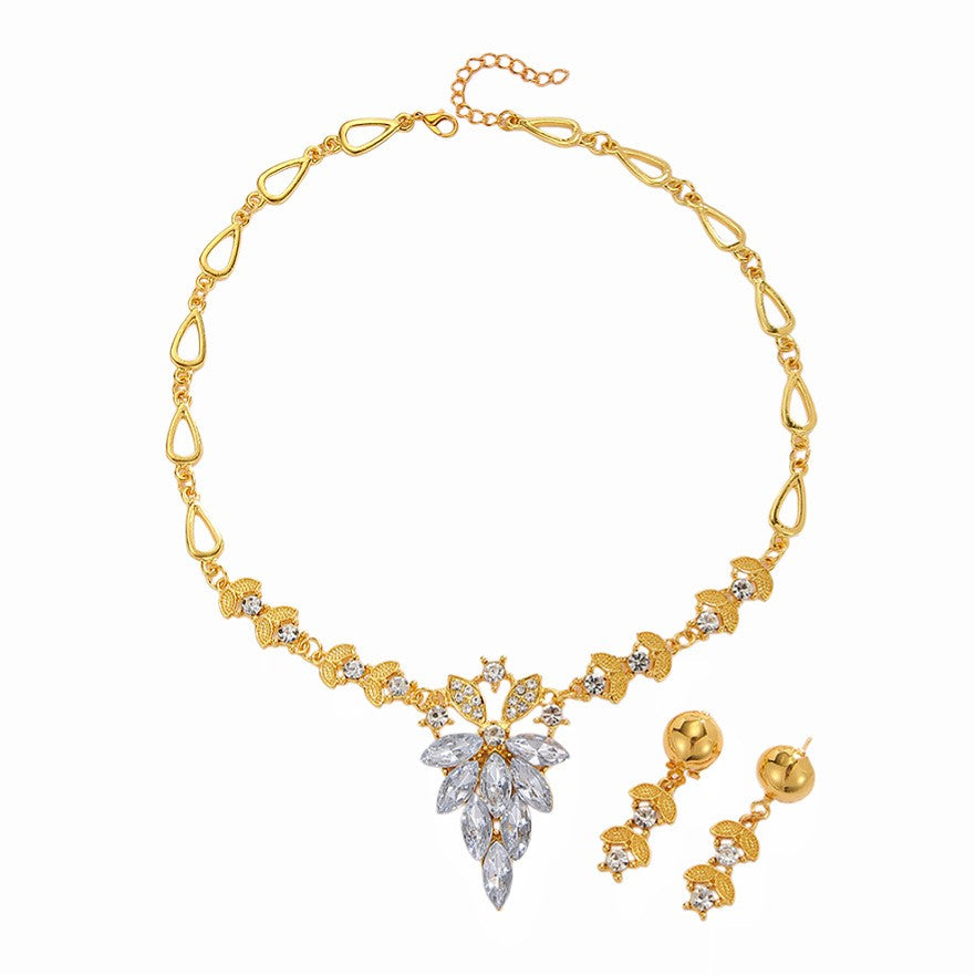 Crystal Leaf Cluster Necklace & Earring Set