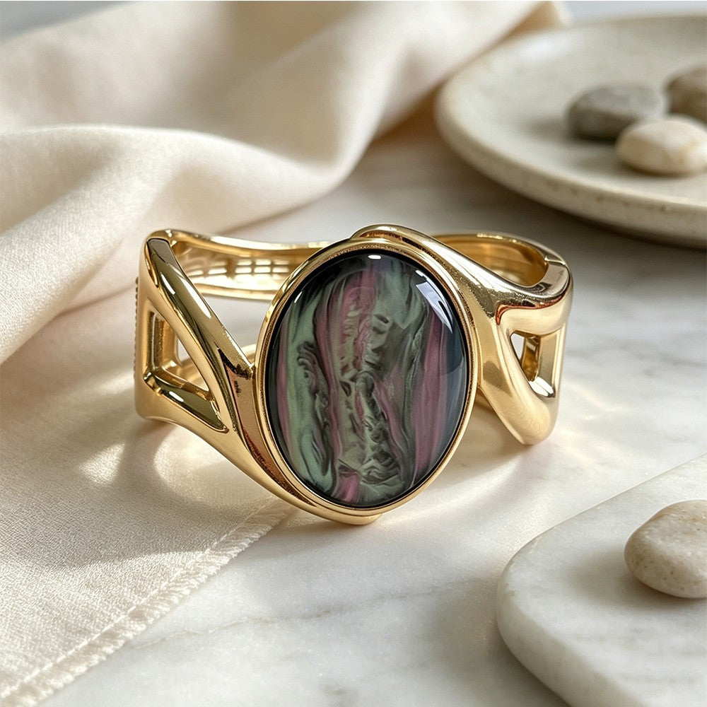 Oval Gemstone Cuff Bracelet