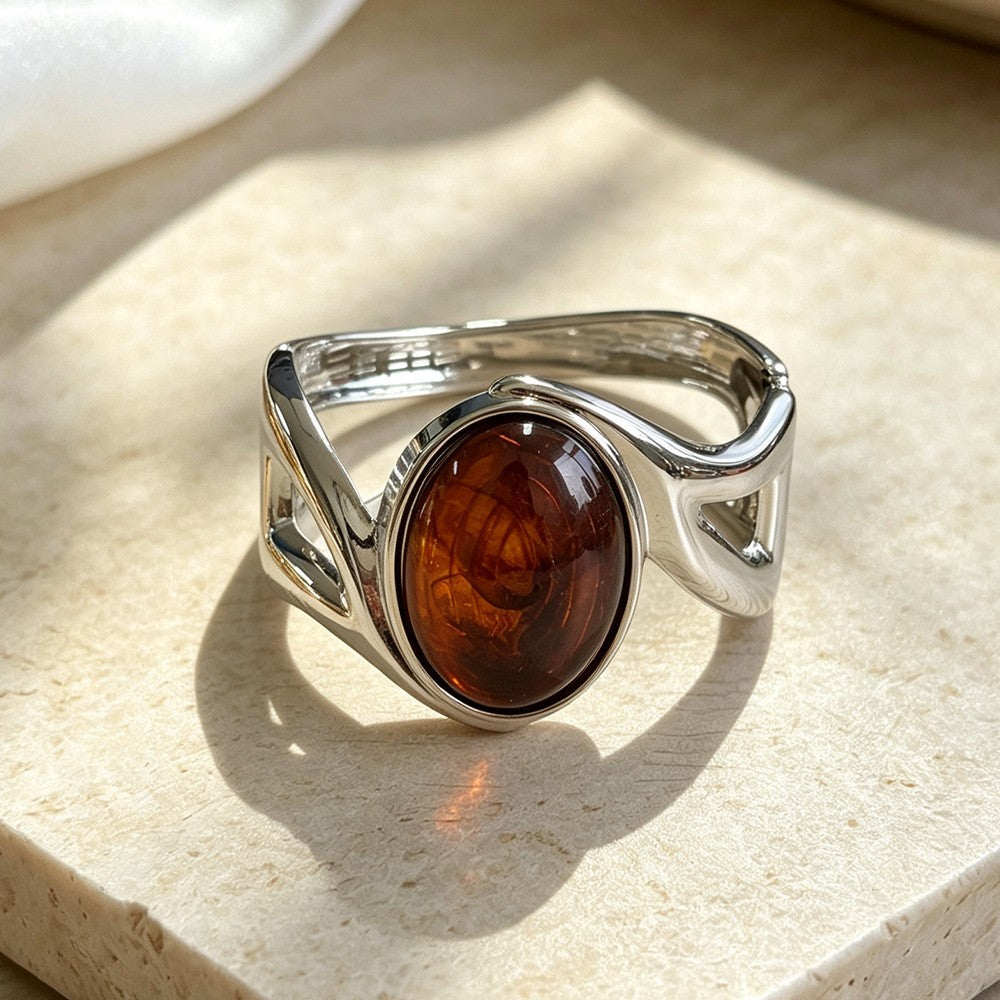 Oval Gemstone Cuff Bracelet