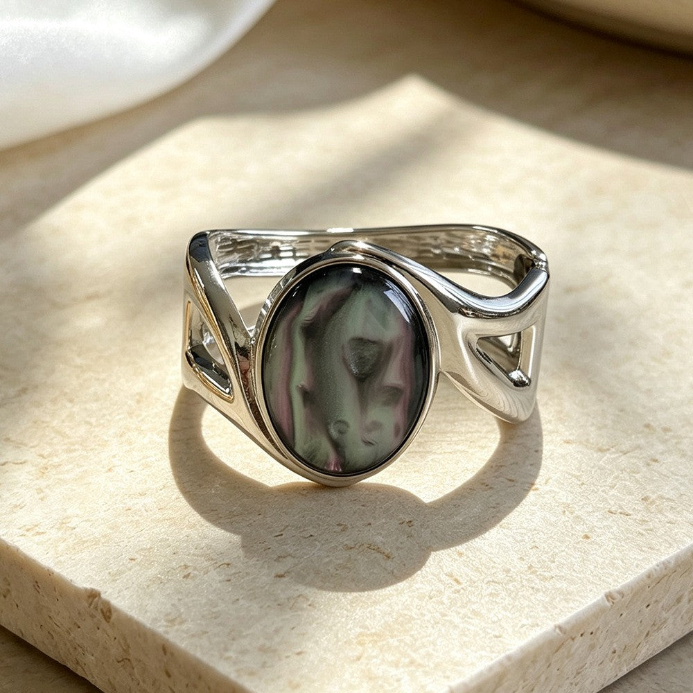 Oval Gemstone Cuff Bracelet