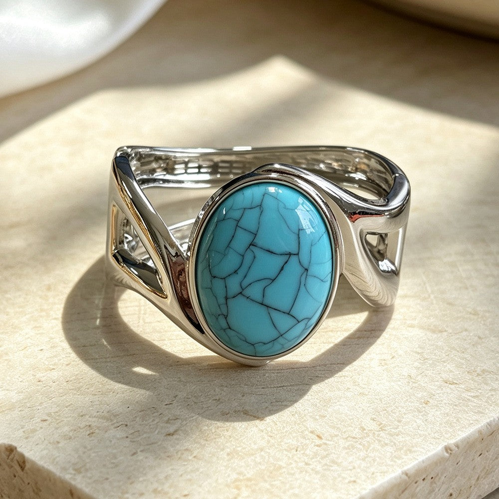 Oval Gemstone Cuff Bracelet