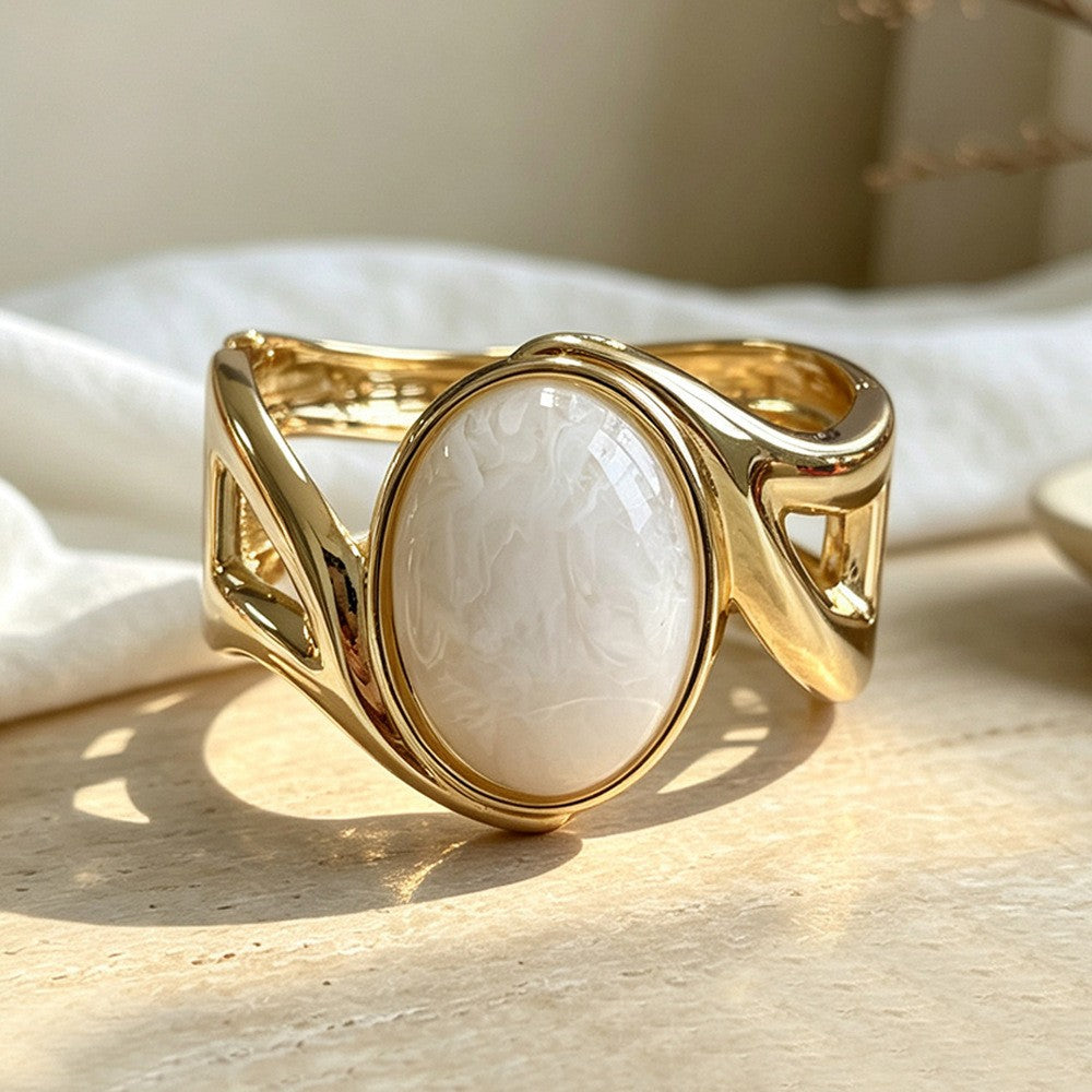 Oval Gemstone Cuff Bracelet