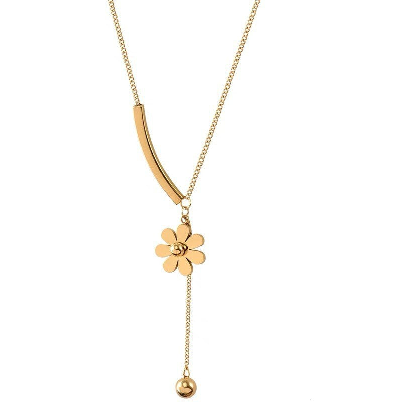 Curved Bar & Daisy Tassel Necklace