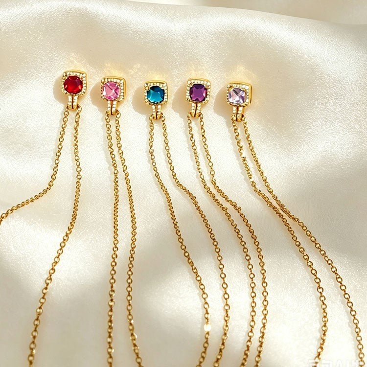 Square Crystal Drop Chain Necklace
