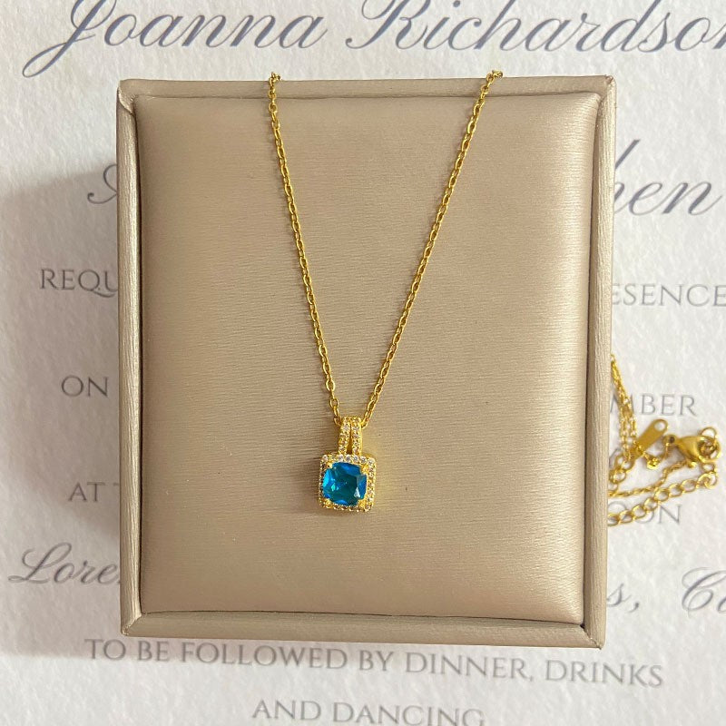 Square Crystal Drop Chain Necklace