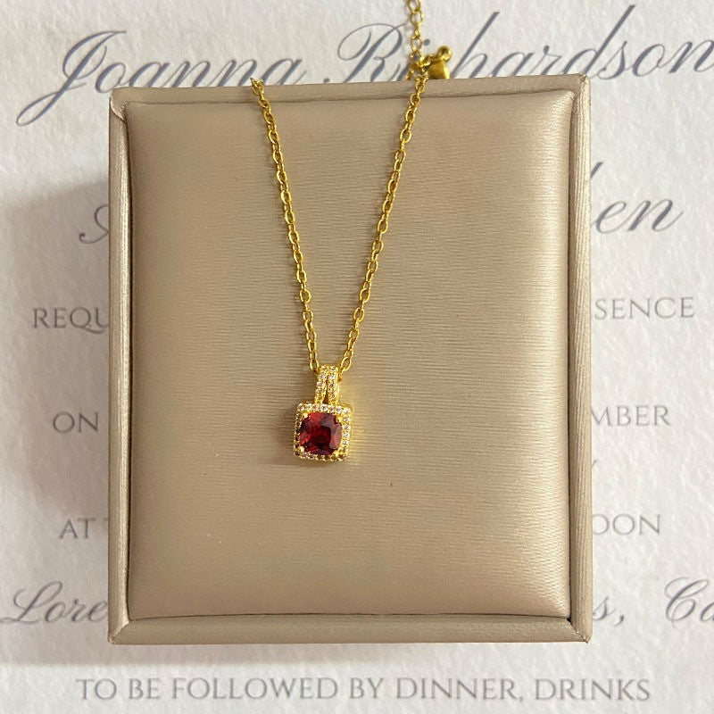 Square Crystal Drop Chain Necklace