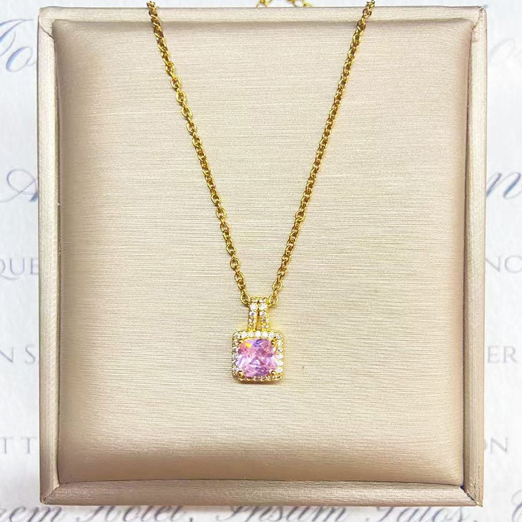 Square Crystal Drop Chain Necklace