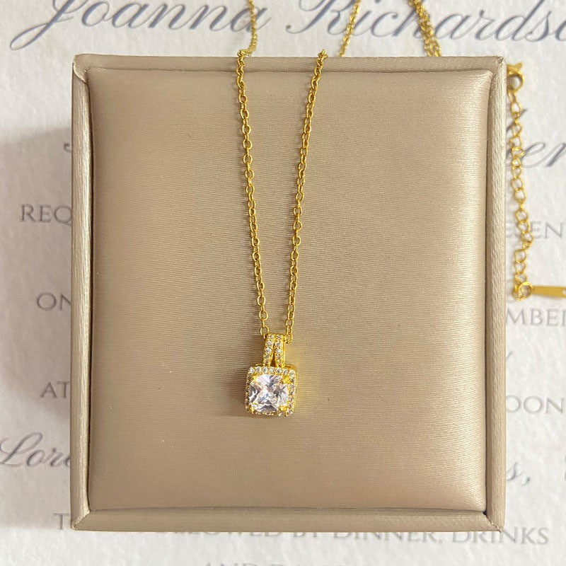 Square Crystal Drop Chain Necklace