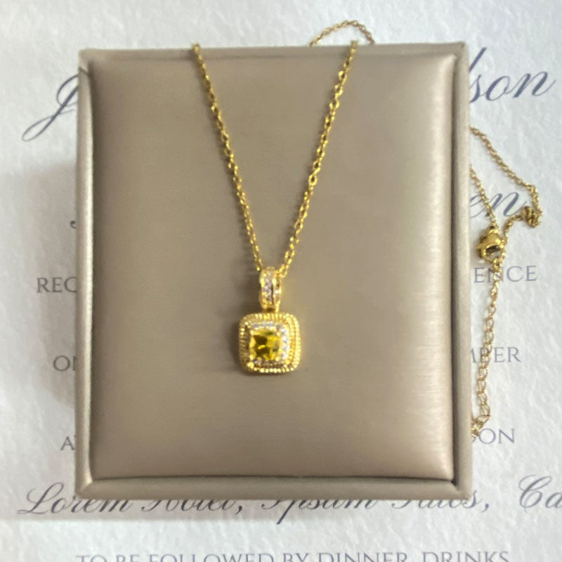 Square Crystal Drop Chain Necklace