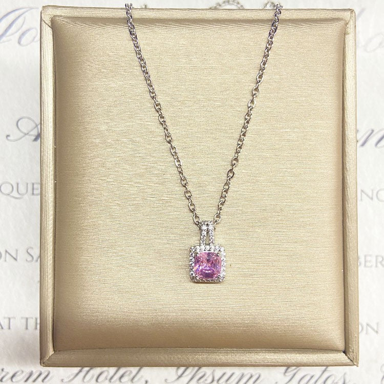 Square Crystal Drop Chain Necklace