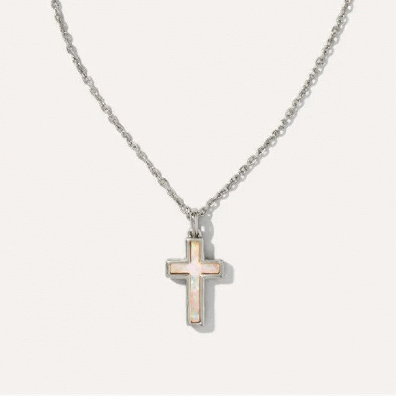 Iridescent Inlay Cross Necklace