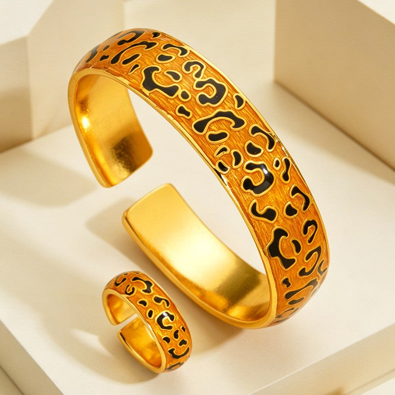 Leopard Print Enamel Cuff & Ring Set
