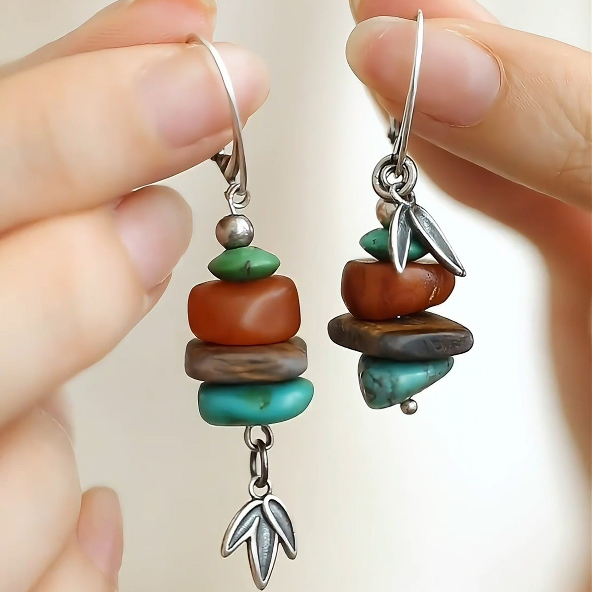 Stacked Stone Bamboo Leaf Earrings
