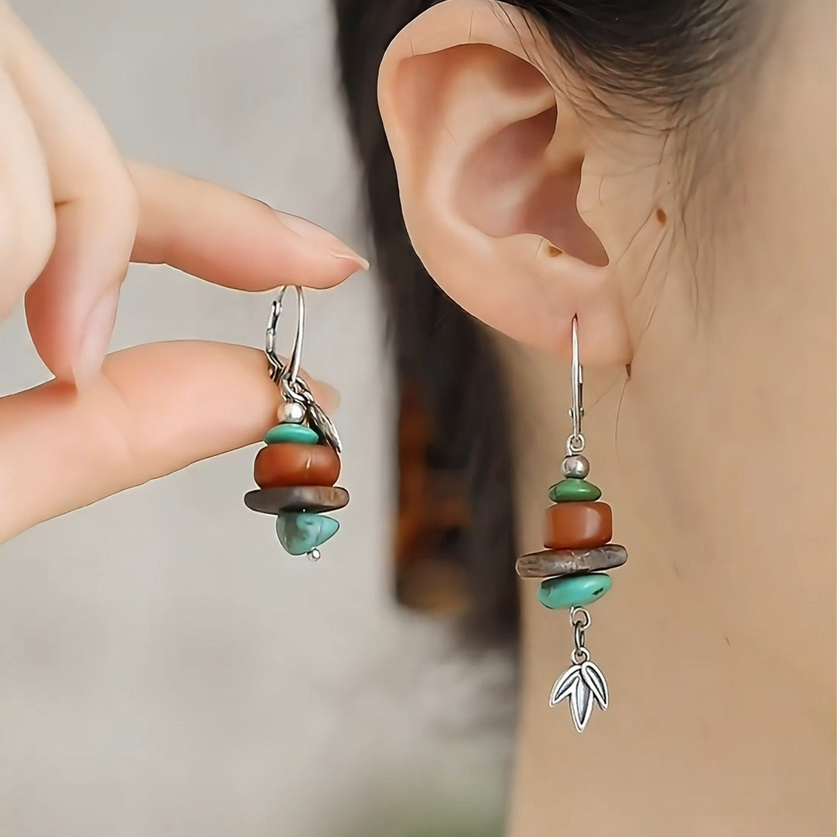 Stacked Stone Bamboo Leaf Earrings