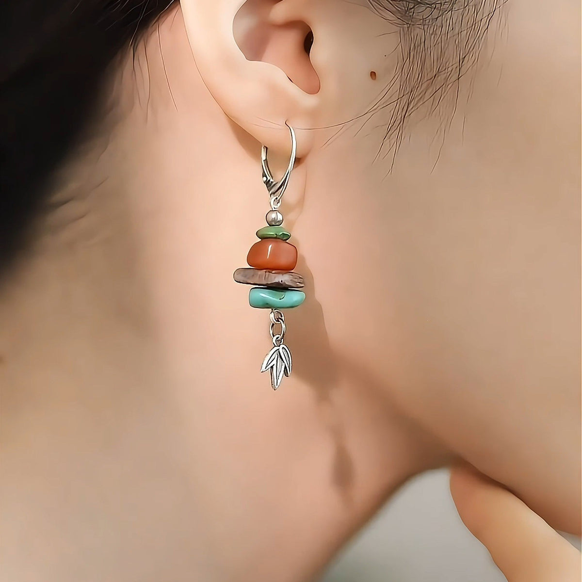 Stacked Stone Bamboo Leaf Earrings