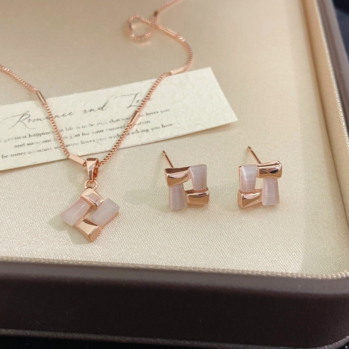 Rose Gold Square Cat's Eye Jewelry Set