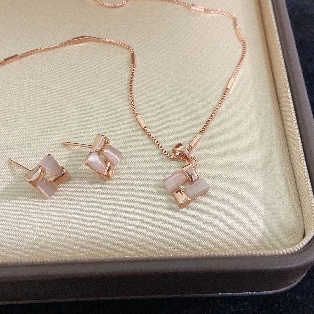 Rose Gold Square Cat's Eye Jewelry Set