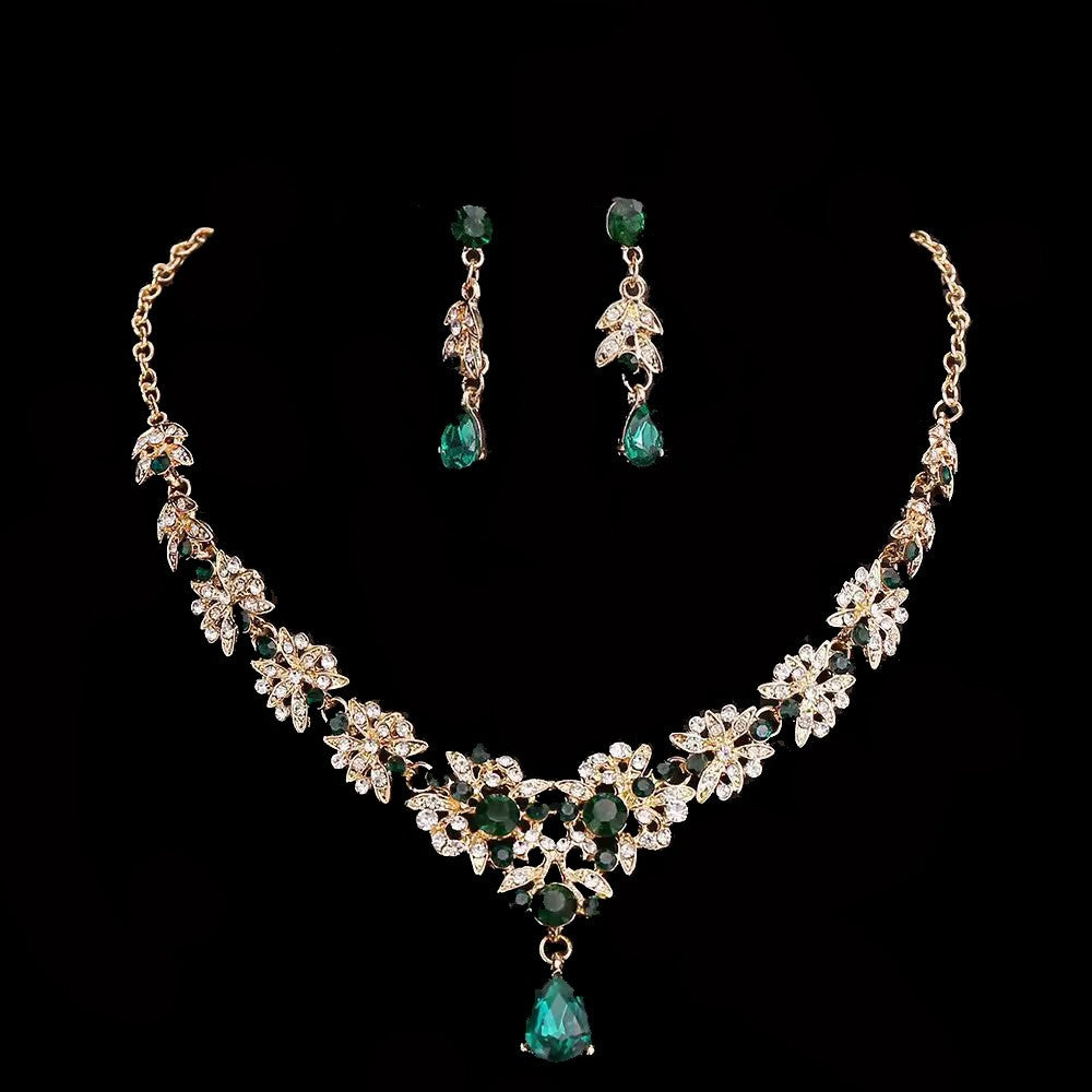Crystal Floral Teardrop Necklace & Earring Set