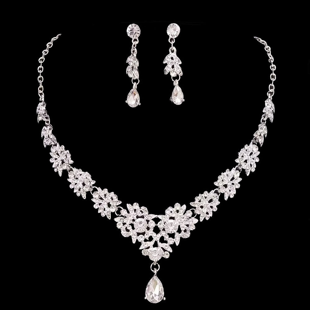 Crystal Floral Teardrop Necklace & Earring Set