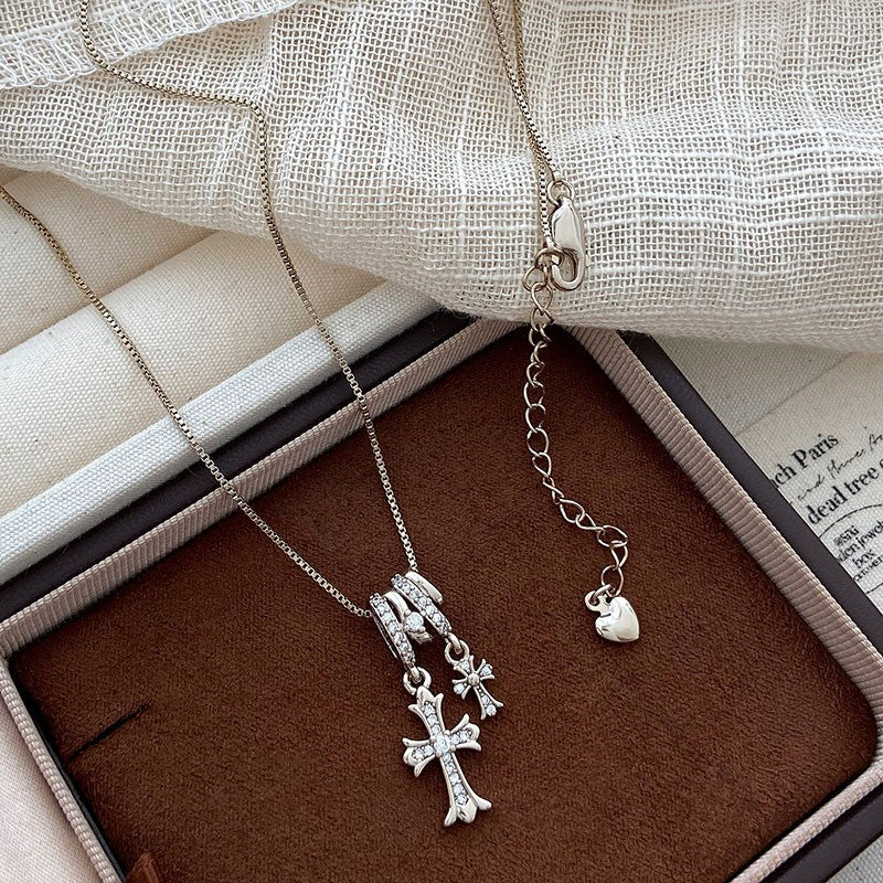 Crystal Bow & Cross Pendant Necklace