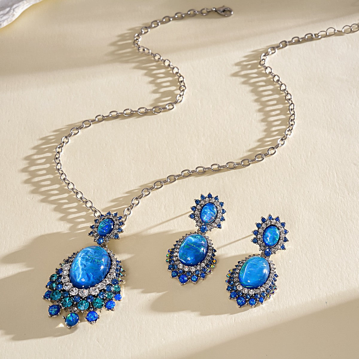 Blue Crystal Drop Necklace & Earring Set