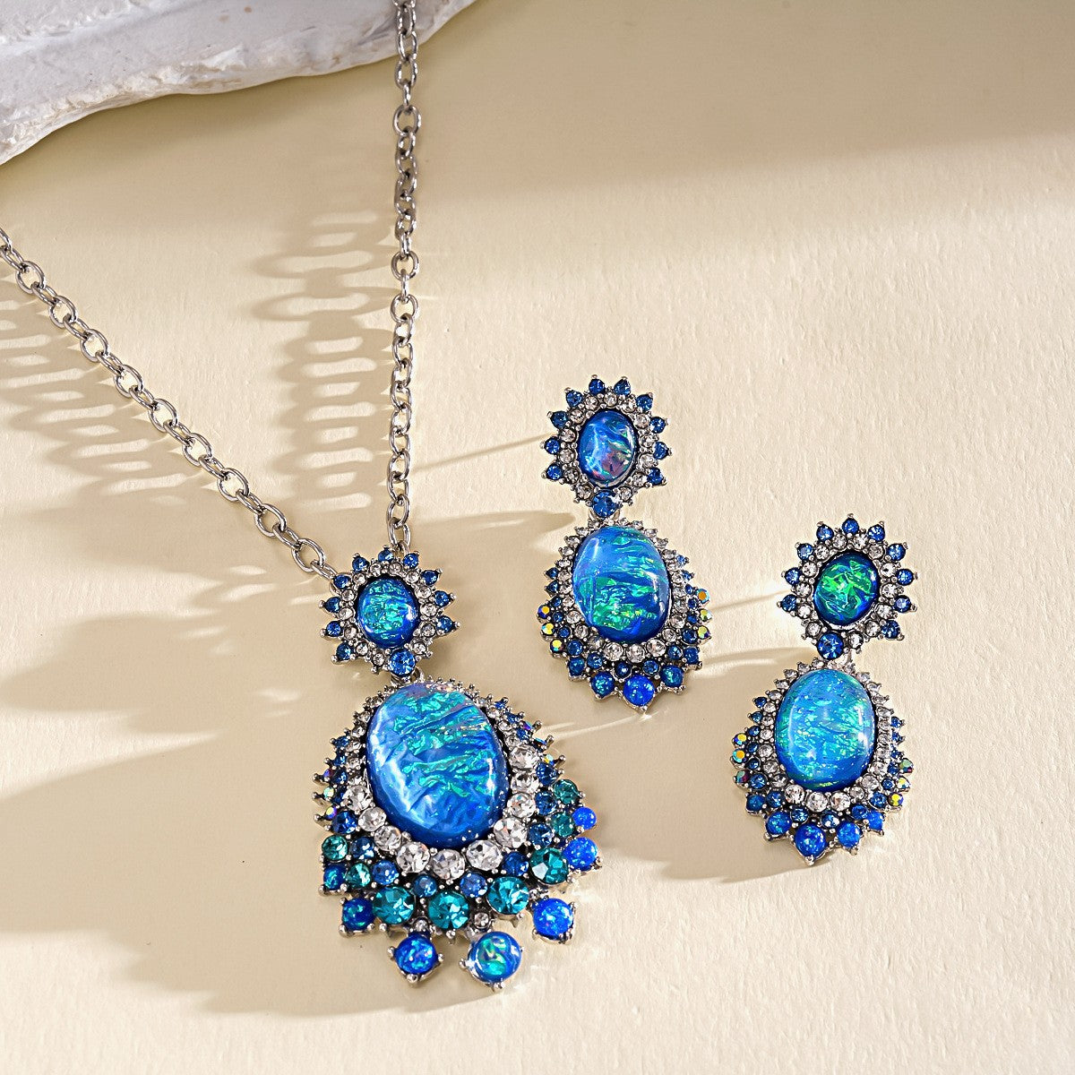 Blue Crystal Drop Necklace & Earring Set