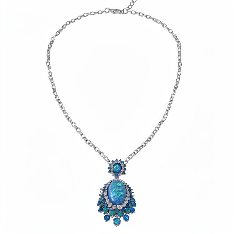 Blue Crystal Drop Necklace & Earring Set