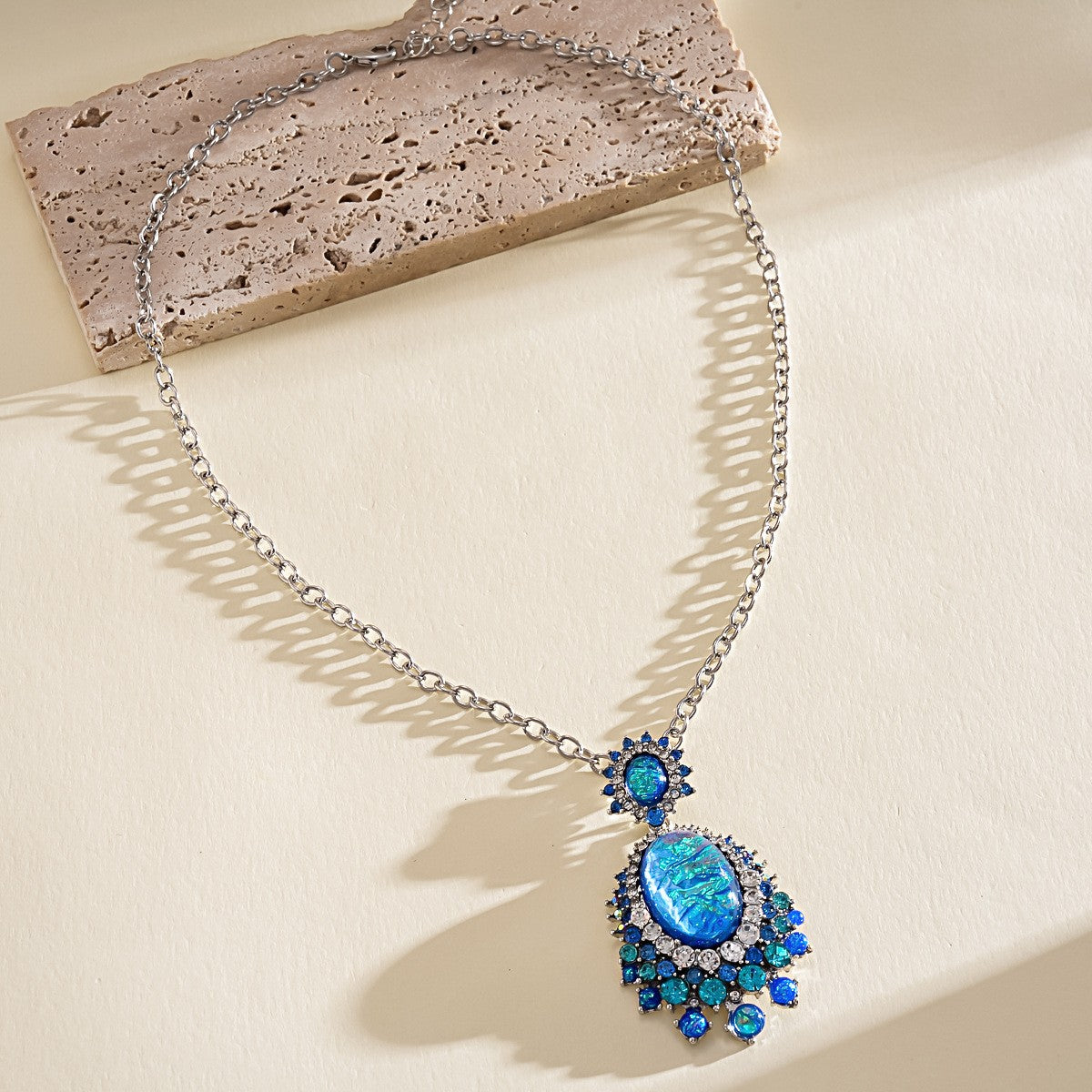 Blue Crystal Drop Necklace & Earring Set