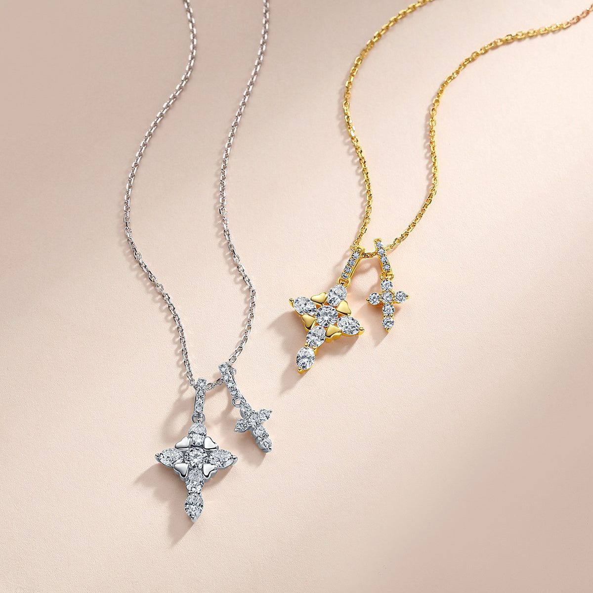Crystal Cross & Clover Pendant Necklace