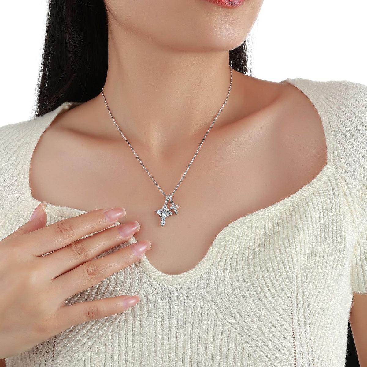 Crystal Cross & Clover Pendant Necklace