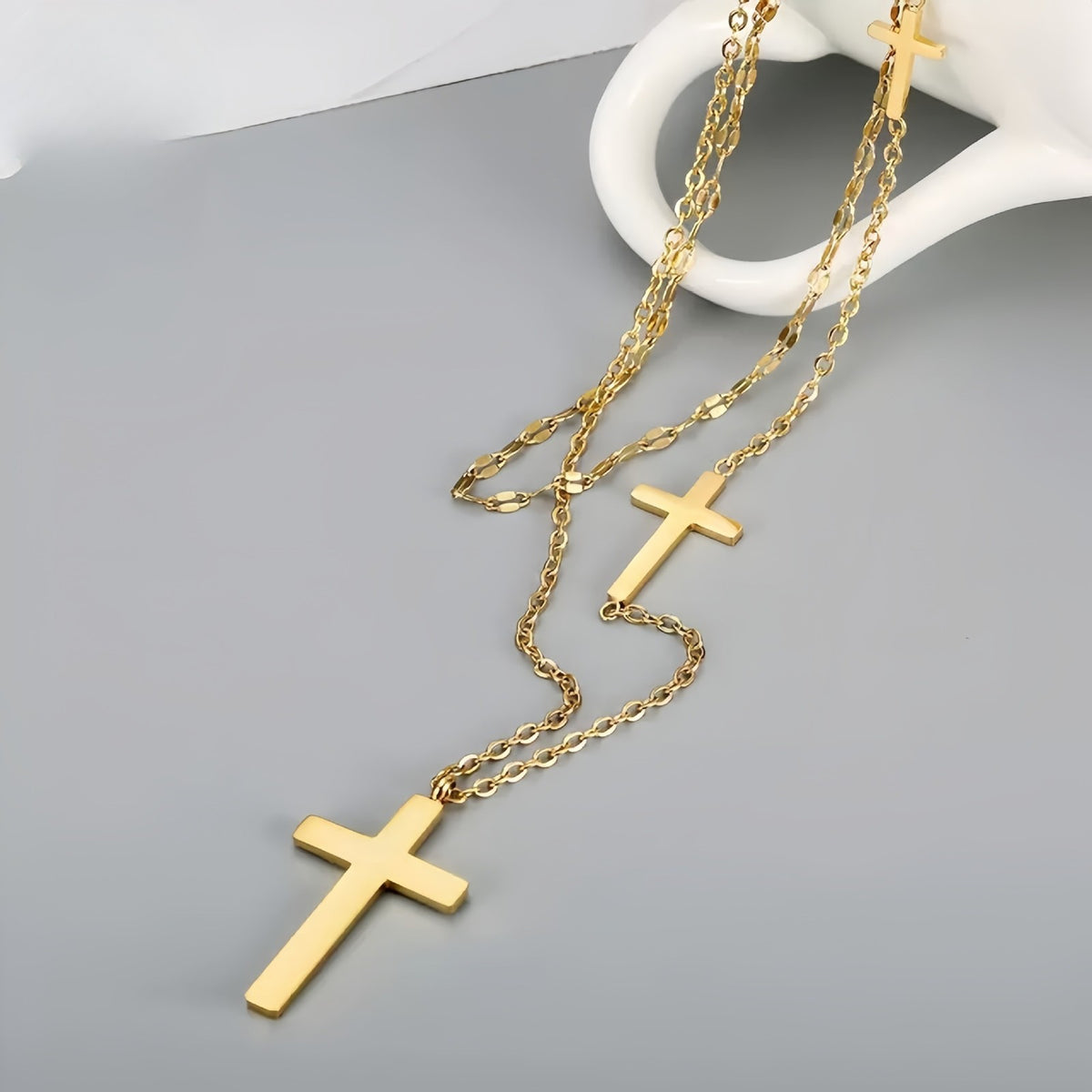 Double Layer Beaded Cross Necklace