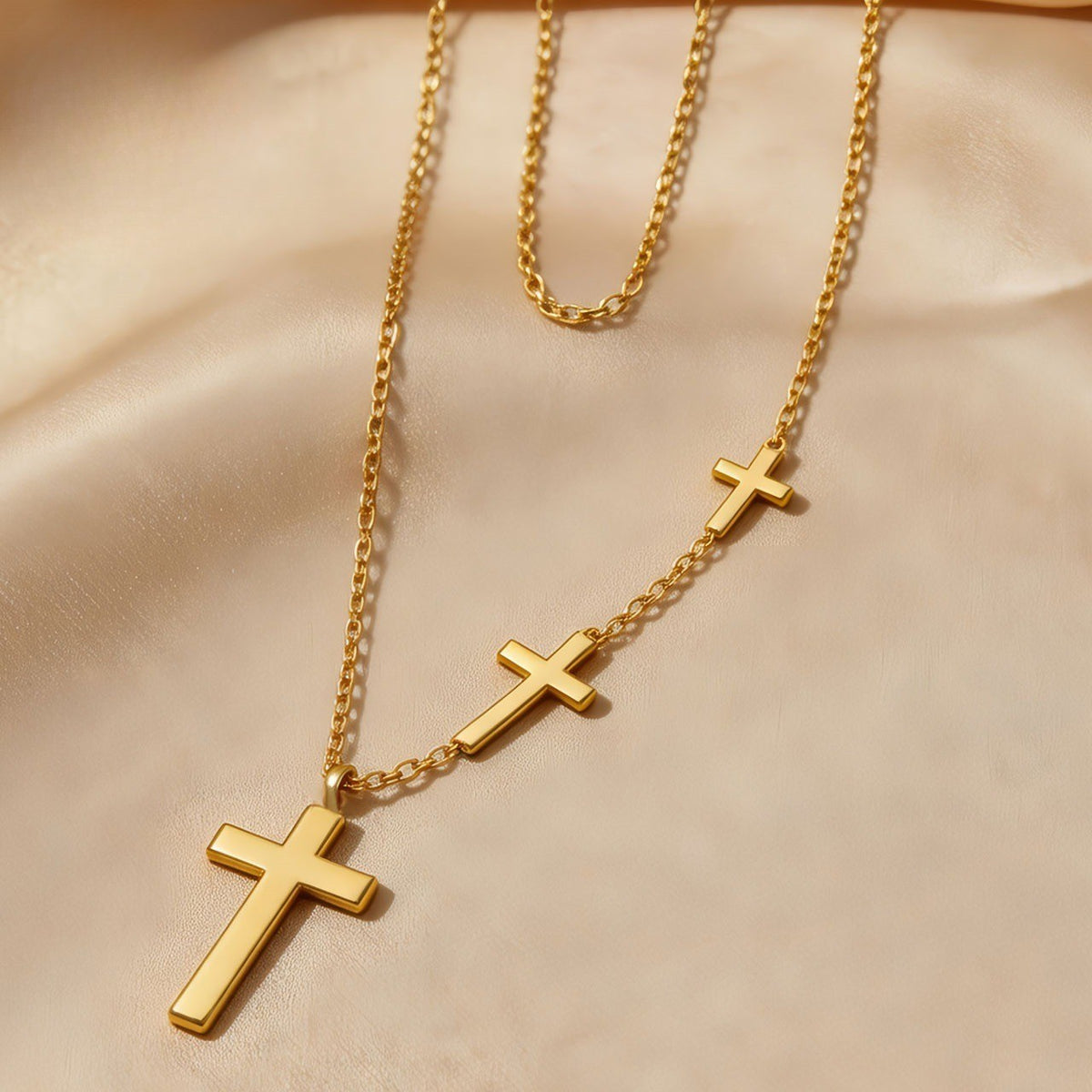 Double Layer Beaded Cross Necklace