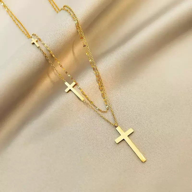 Double Layer Beaded Cross Necklace