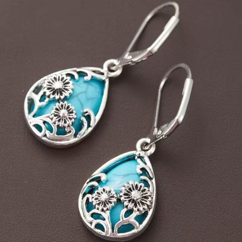 Blue Floral Filigree Teardrop Earrings