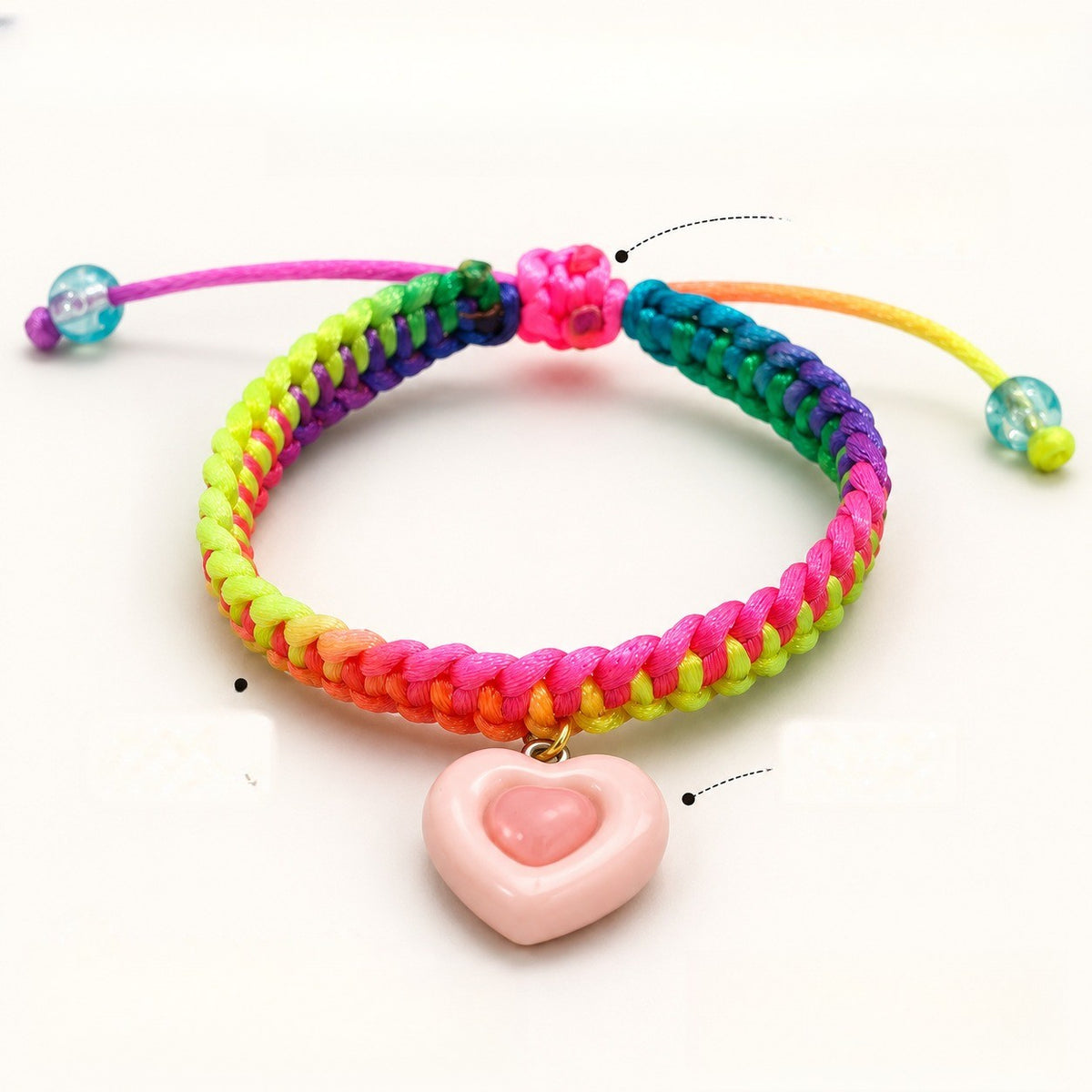 Rainbow Woven Heart Charm Bracelet
