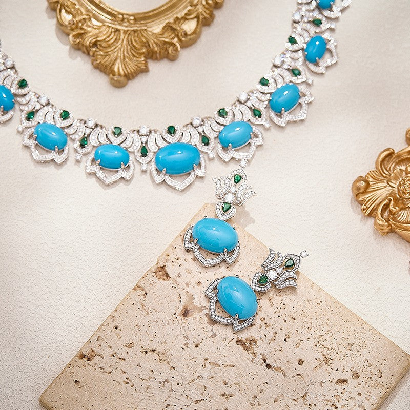 Turquoise Lotus Statement Necklace & Earring Set