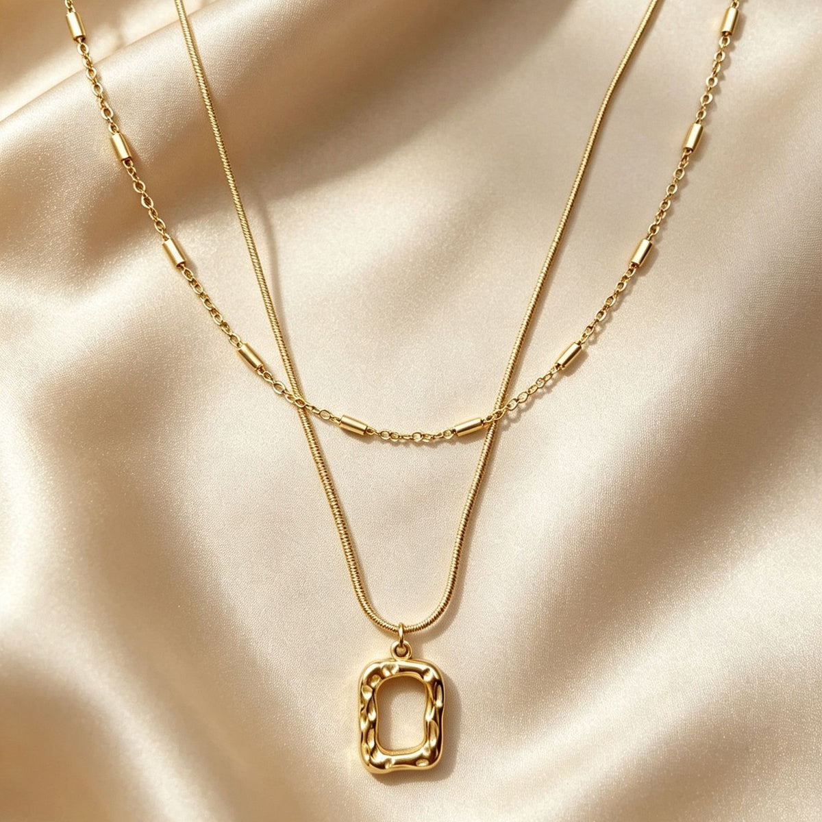 Pleated Square Layered Necklace