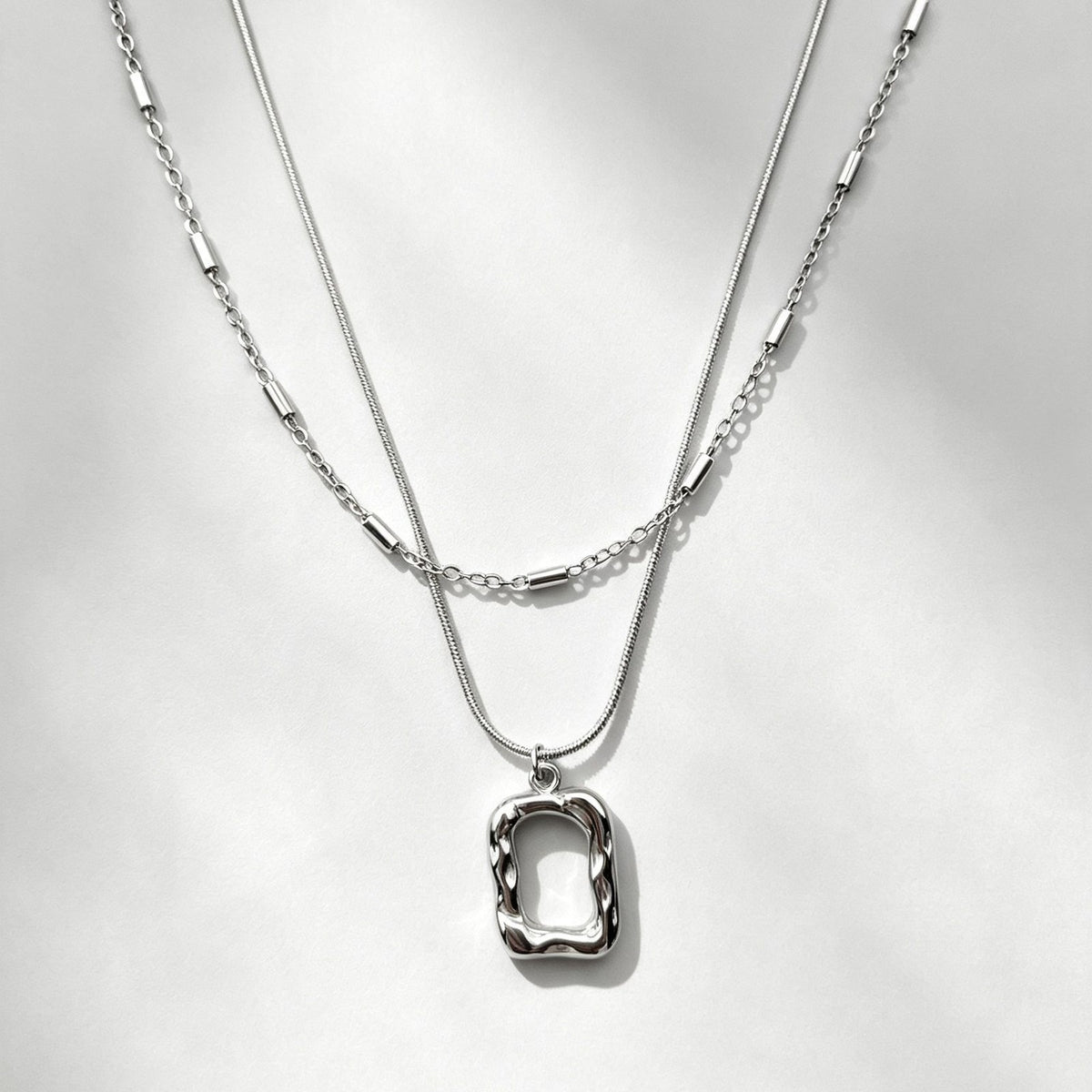 Pleated Square Layered Necklace