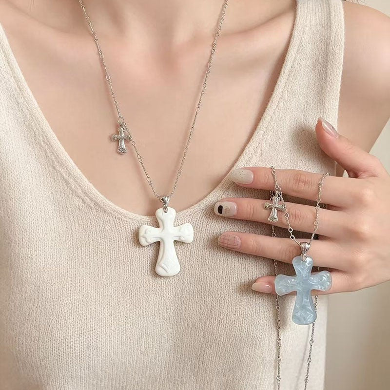 Chunky Resin Cross Pendant Necklace