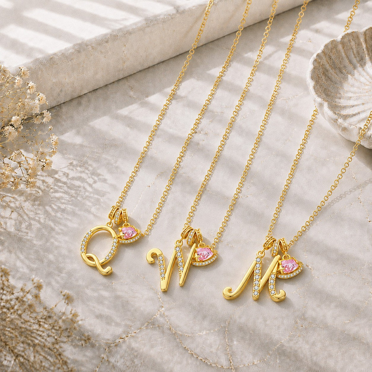 Gold Crystal Initial Heart Necklace