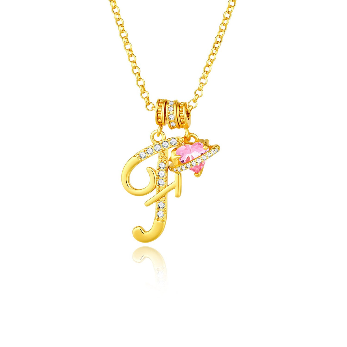 Gold Crystal Initial Heart Necklace