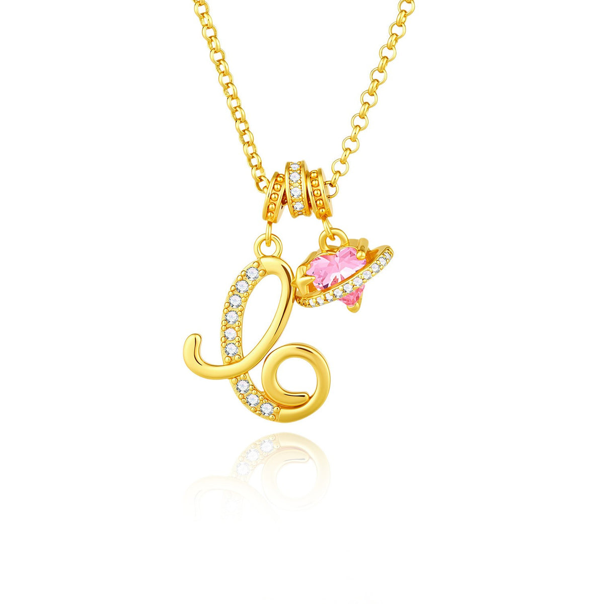 Gold Crystal Initial Heart Necklace