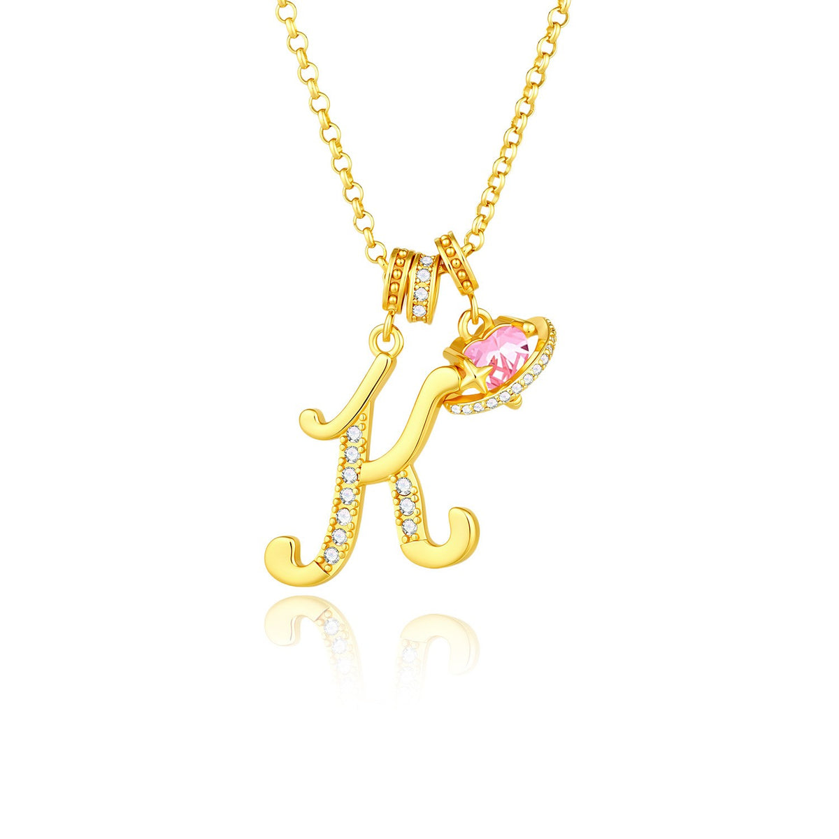 Gold Crystal Initial Heart Necklace